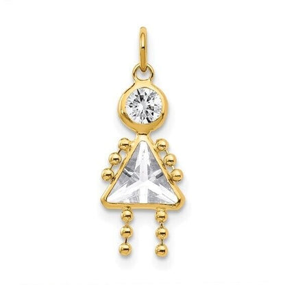 10k Yellow Gold Cubic Zirconia and April Girl Birthstone Charm Pendant