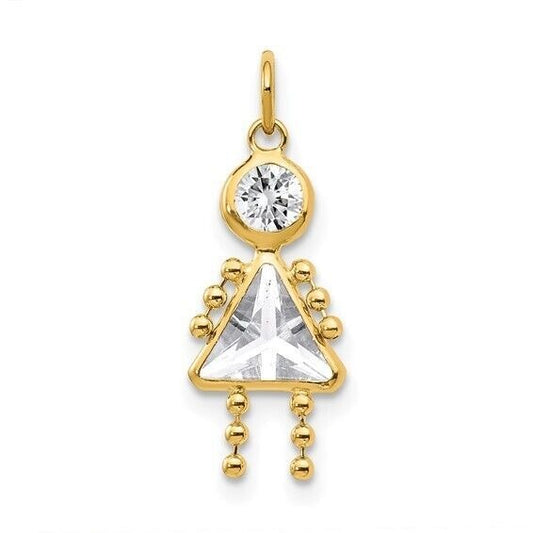10k Yellow Gold Cubic Zirconia and April Girl Birthstone Charm Pendant