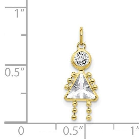 10k Yellow Gold Cubic Zirconia and April Girl Birthstone Charm Pendant