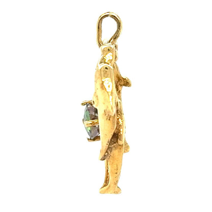 Mystic Topaz Dolphin Heart Pendant 14k Yellow Gold 6.7g