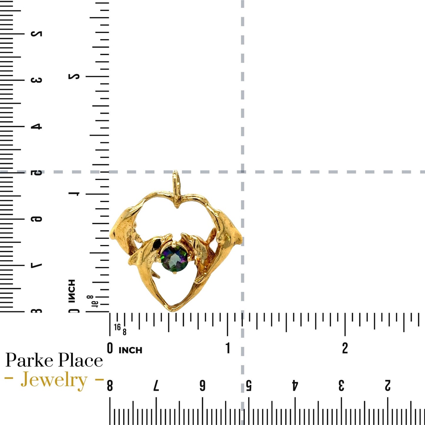 Mystic Topaz Dolphin Heart Pendant 14k Yellow Gold 6.7g