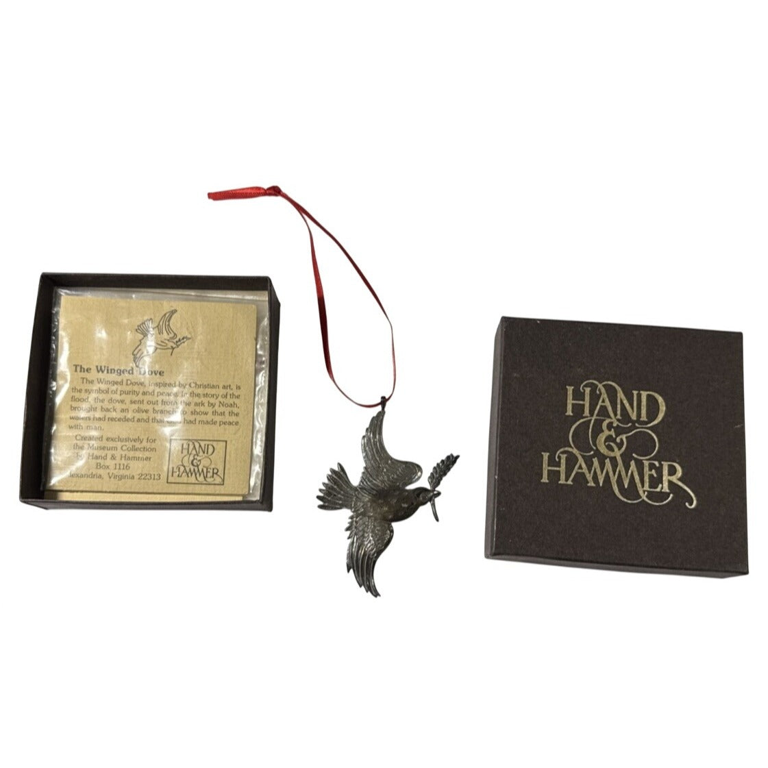 Hand & Hammer Sterling Silver Winged Dove Christmas Ornament With Box
