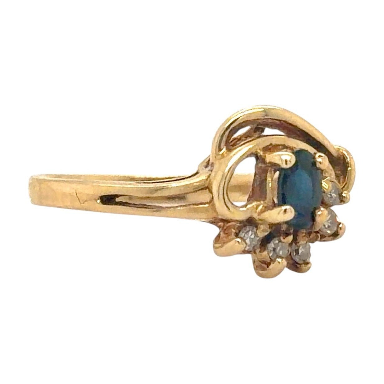 Sapphire & Diamond 14K Yellow Gold Ring 3.0g Size 6.25