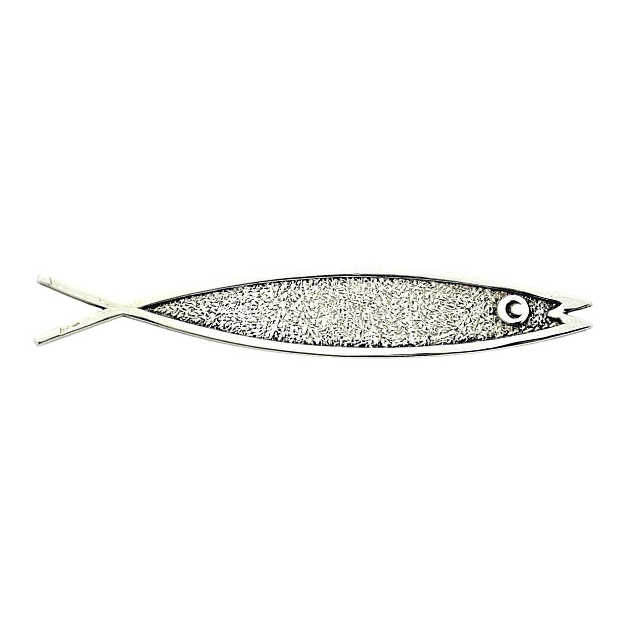 Vintage Beau Sterling Silver Fish Pin Brooch Textured Finish 4.2g Oval Design