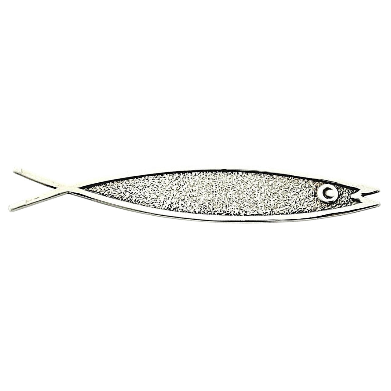 Vintage Beau Sterling Silver Fish Pin Brooch Textured Finish 4.2g Oval Design