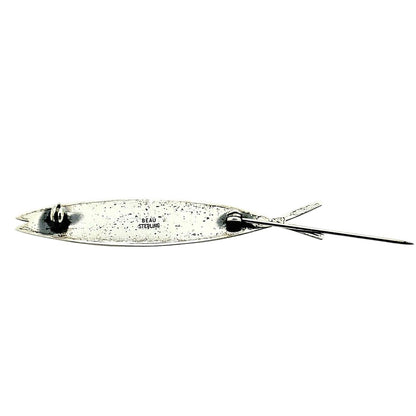 Vintage Beau Sterling Silver Fish Pin Brooch Textured Finish 4.2g Oval Design