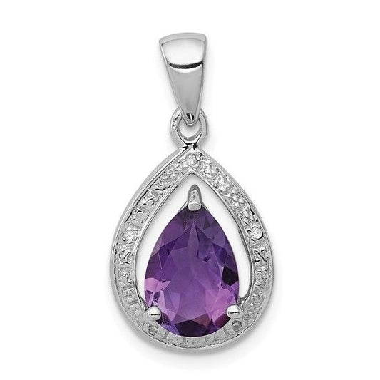 Sterling Silver Amethyst  & Diamond Pendant
