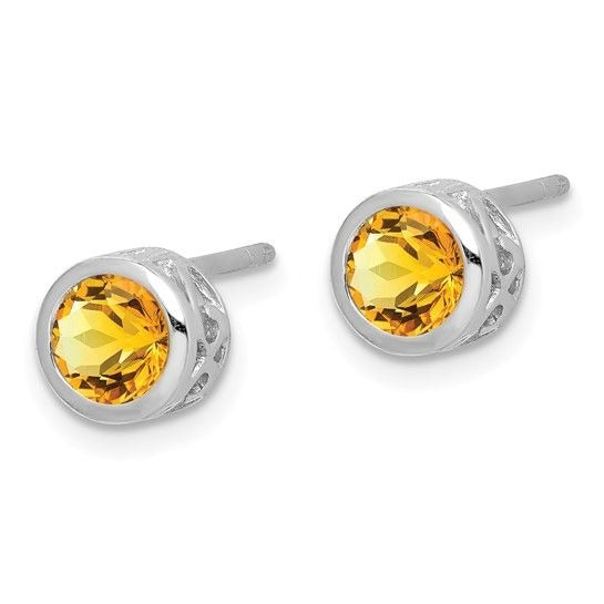 November Birthstone Sterling Silver  Citrine Round Earrings