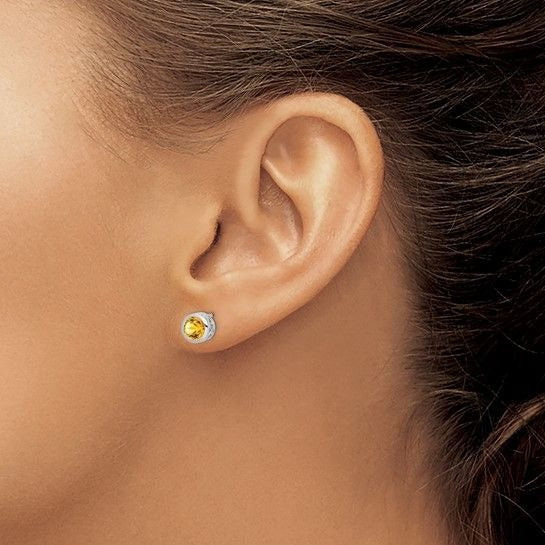 November Birthstone Sterling Silver  Citrine Round Earrings