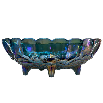 Vintage 12 inch Indiana Glass Harvest Grape Blue Carnival Glass Oval Bowl
