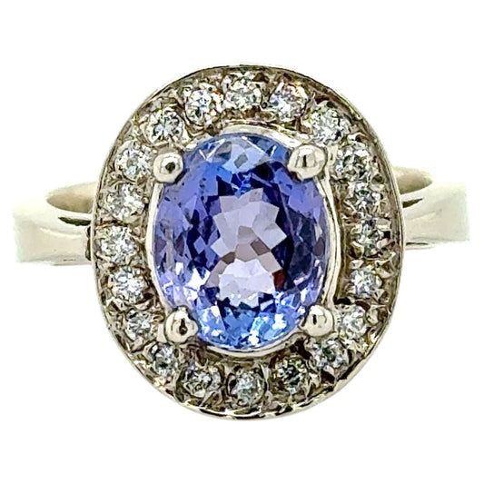 3ctw Tanzanite Solitaire with Diamond Accents 14k White Gold Ring 6.1g Size 6.5