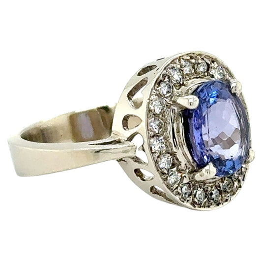 3ctw Tanzanite Solitaire with Diamond Accents 14k White Gold Ring 6.1g Size 6.5