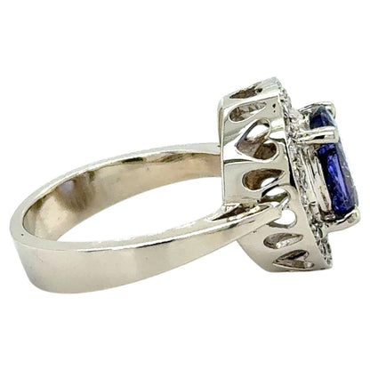 3ctw Tanzanite Solitaire with Diamond Accents 14k White Gold Ring 6.1g Size 6.5