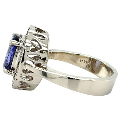 3ctw Tanzanite Solitaire with Diamond Accents 14k White Gold Ring 6.1g Size 6.5