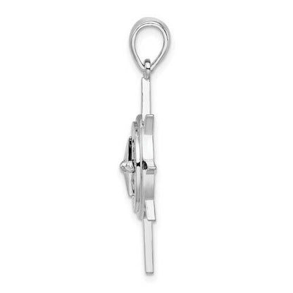 Sterling Silver Polished Star Frame Compass Pendant