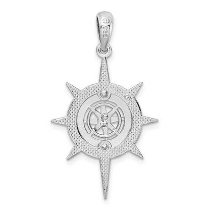 Sterling Silver Polished Star Frame Compass Pendant