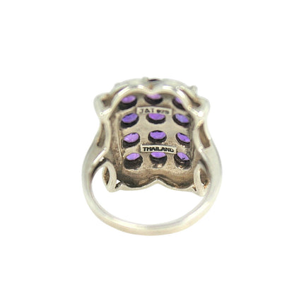 Amethyst and Marcasite Ring 6.6g Sterling Silver 925 Size 7.25