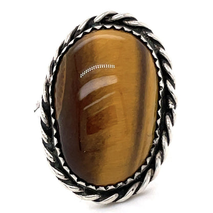 Tigers Eye Oval Sterling Silver 925 Handcrafted Cocktail Ring Size 4.5