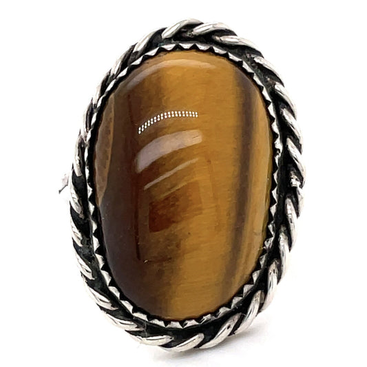 Tigers Eye Oval Sterling Silver 925 Handcrafted Cocktail Ring Size 4.5