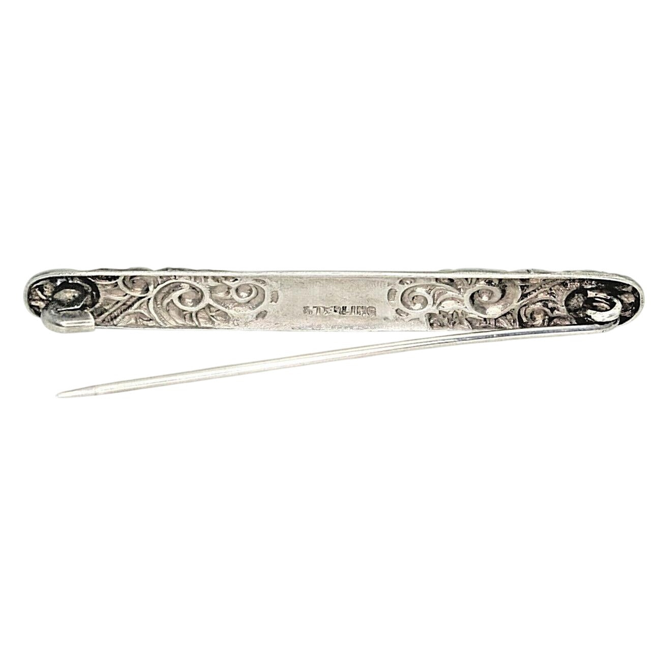 Vintage Sterling Silver Ornate Floral Bar Pin Brooch 3.9g  .925