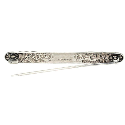 Vintage Sterling Silver Ornate Floral Bar Pin Brooch 3.9g  .925