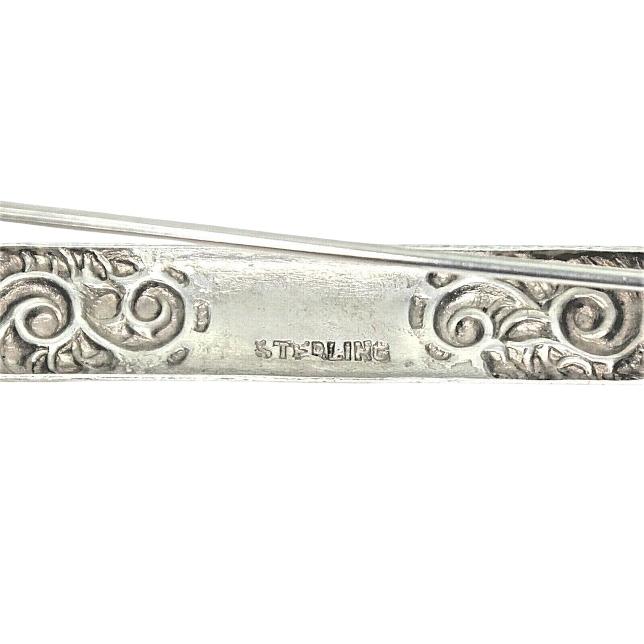 Vintage Sterling Silver Ornate Floral Bar Pin Brooch 3.9g  .925