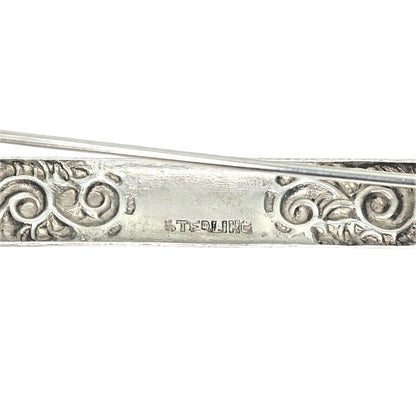 Vintage Sterling Silver Ornate Floral Bar Pin Brooch 3.9g  .925