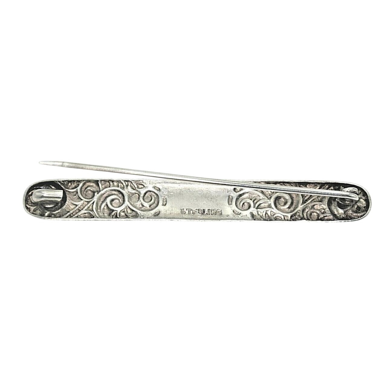 Vintage Sterling Silver Ornate Floral Bar Pin Brooch 3.9g  .925