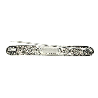 Vintage Sterling Silver Ornate Floral Bar Pin Brooch 3.9g  .925