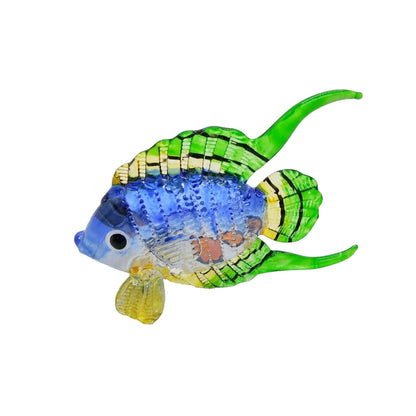 Hand Blown Glass Fish Figurine Blue Green 3.5" Orange Dots Decorative Collectible