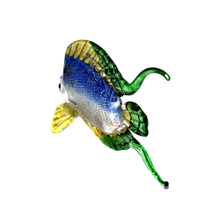 Hand Blown Glass Fish Figurine Blue Green 3.5" Orange Dots Decorative Collectible