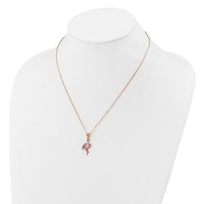 Rose-Tone Sterling Silver Flamingo Pendant Necklace Pink & White18-Inch Chain