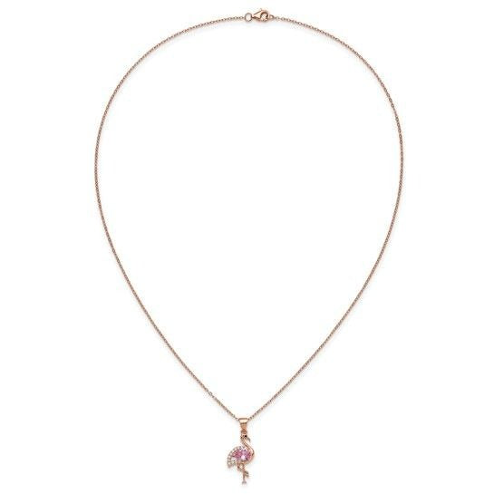 Rose-Tone Sterling Silver Flamingo Pendant Necklace Pink & White18-Inch Chain