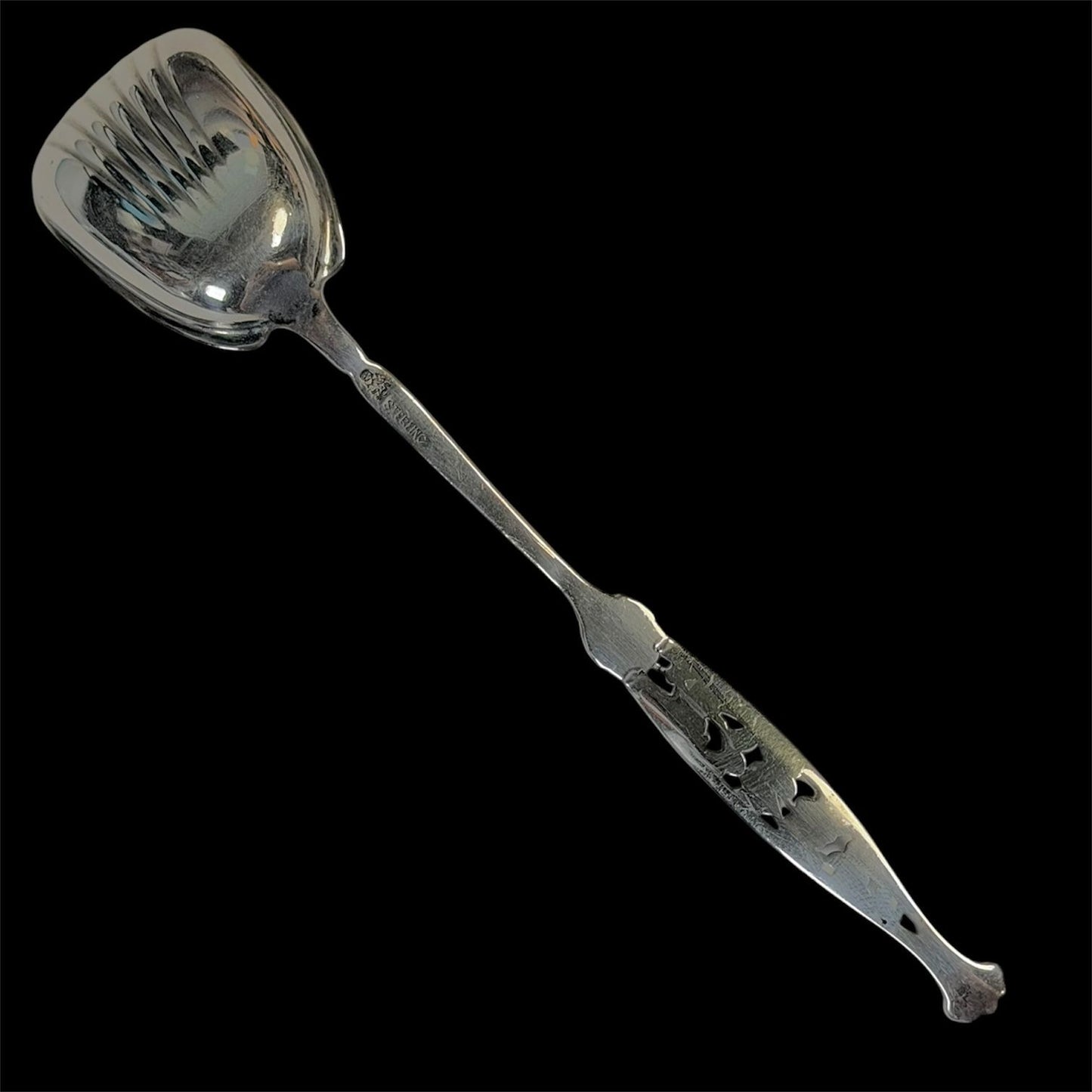 Sugar Spoon GW Shovel Shell 6 3/8" Sterling Silver By Whiting Number 1 Pattern 1885