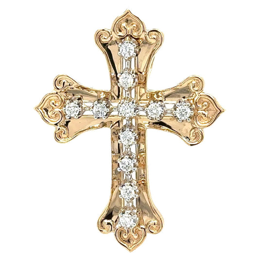 1/2ctw Diamond 14k Yellow Gold Large Cross Pendant 11.3g (SI2-I1, G-I)