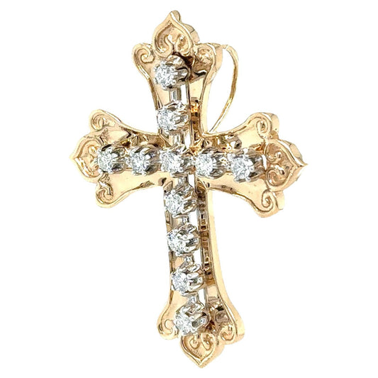1/2ctw Diamond 14k Yellow Gold Large Cross Pendant 11.3g (SI2-I1, G-I)
