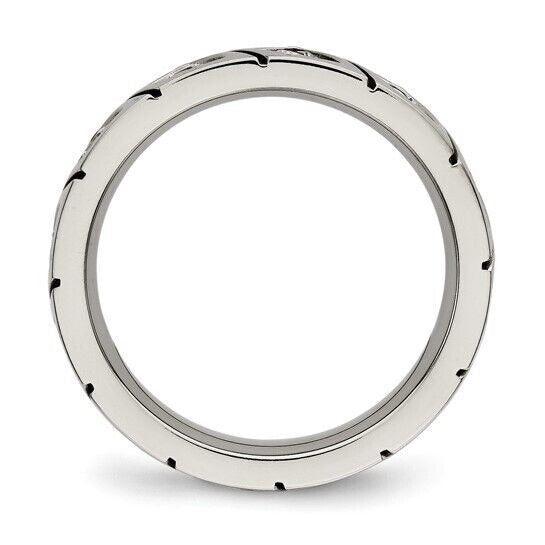 Chisel Titanium Polished Cubic Zirconia Grooved Wedding Band Ring Size 8.5