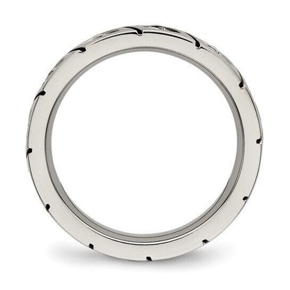 Chisel Titanium Polished Cubic Zirconia Grooved Wedding Band Ring Size 8.5
