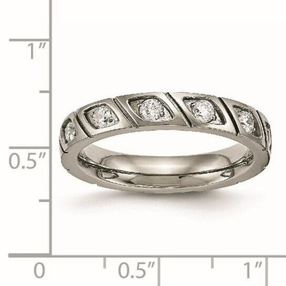 Chisel Titanium Polished Cubic Zirconia Grooved Wedding Band Ring Size 8.5