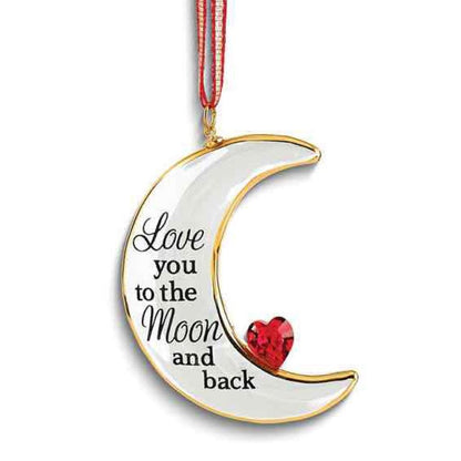 Glass Baron Love You To The Moon & Back Red Crystal Heart Glass Ornament