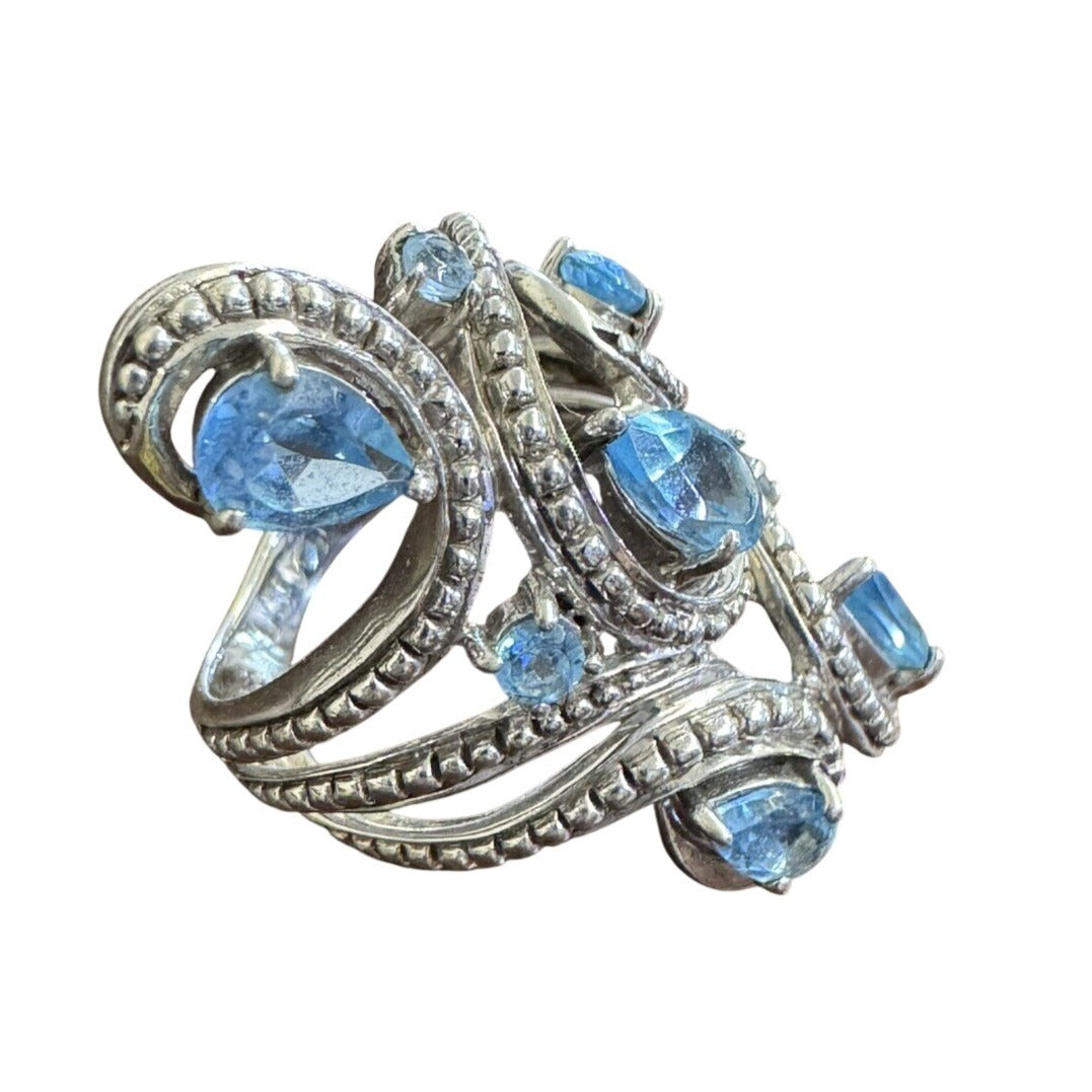 .925 Sterling Silver Blue 8 Stone Ring Size 7