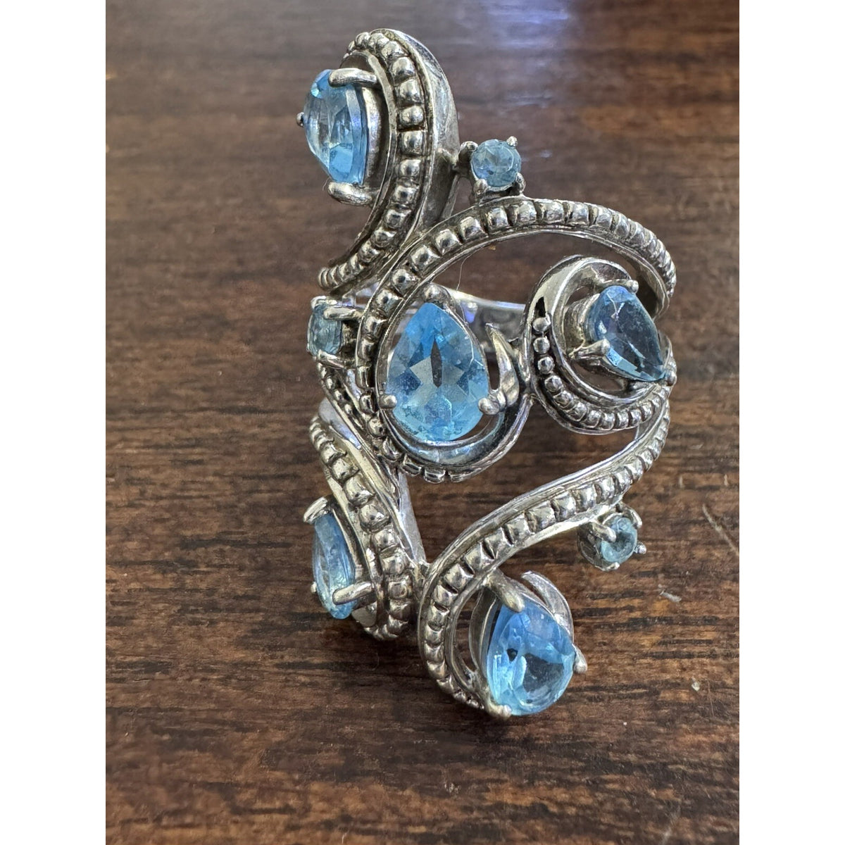 .925 Sterling Silver Blue 8 Stone Ring Size 7