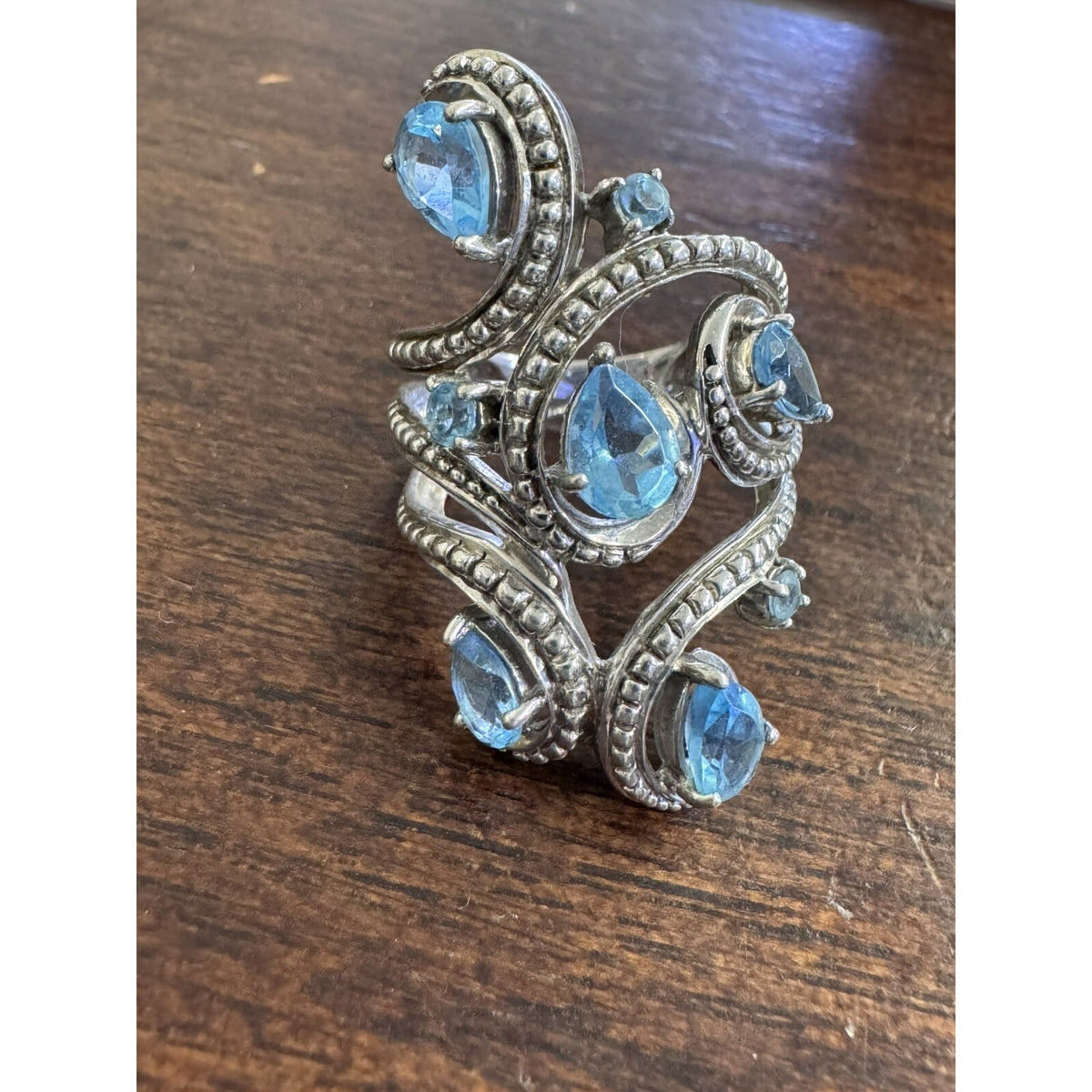 .925 Sterling Silver Blue 8 Stone Ring Size 7