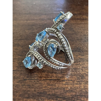 .925 Sterling Silver Blue 8 Stone Ring Size 7