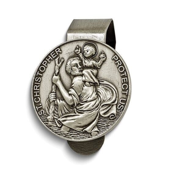 Pewter ST. CHRISTOPHER PROTECT US Visor Clip Perfect Religious Gift