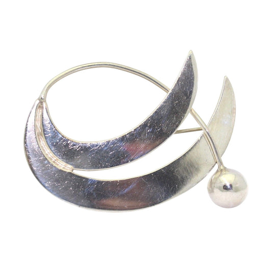 Vintage Sterling Silver Abstract Crescent Brooch Pin 15.9g