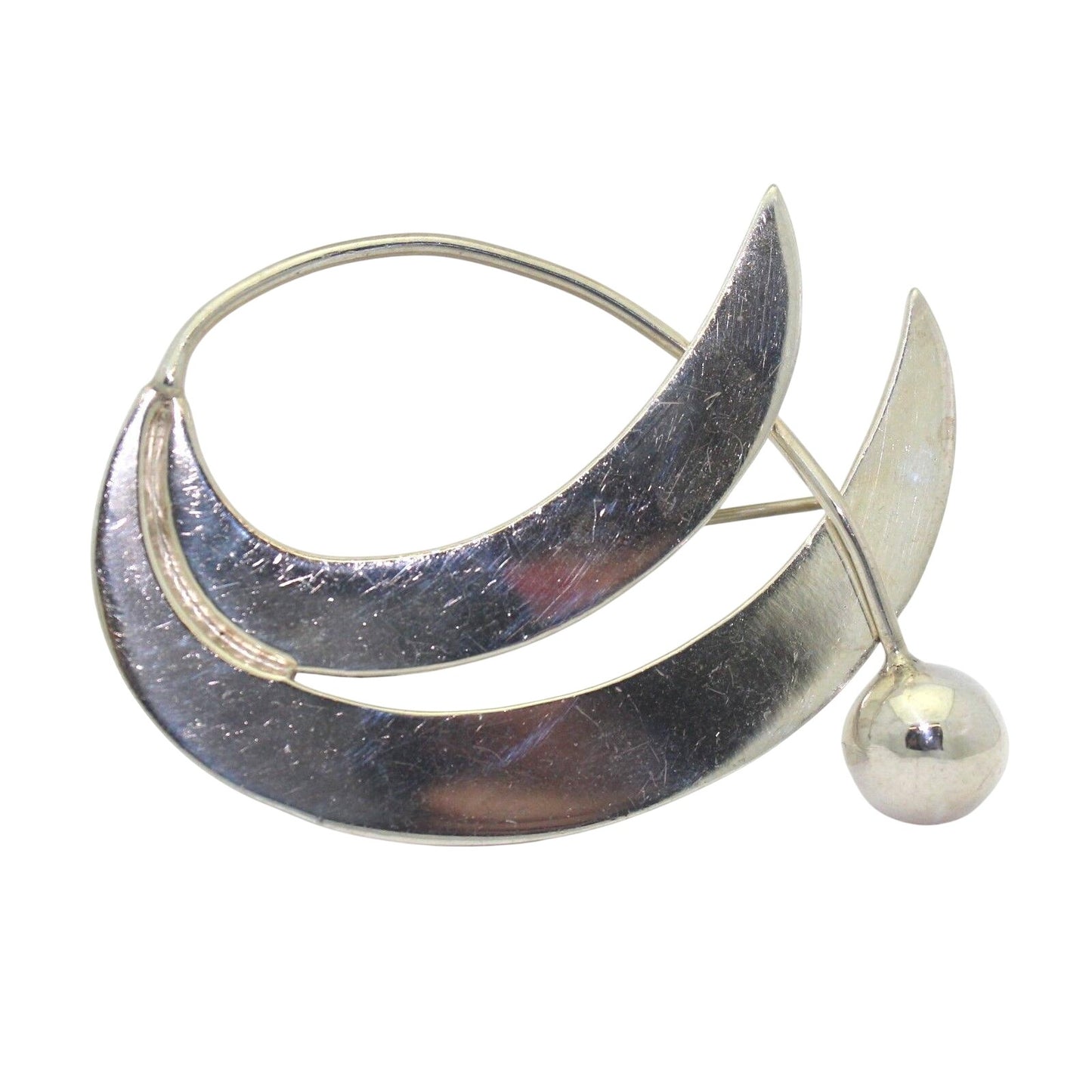 Vintage Sterling Silver Abstract Crescent Brooch Pin 15.9g