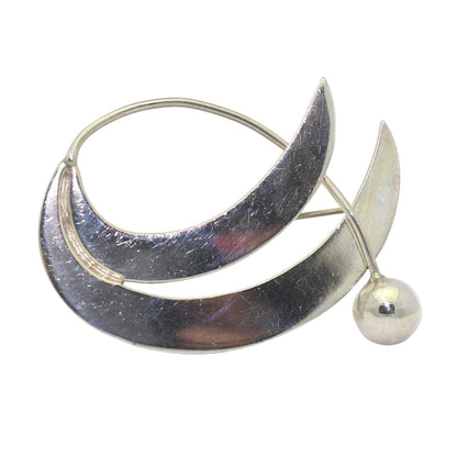 Vintage Sterling Silver Abstract Crescent Brooch Pin 15.9g
