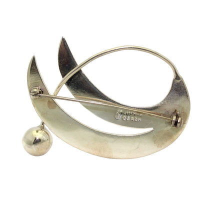 Vintage Sterling Silver Abstract Crescent Brooch Pin 15.9g