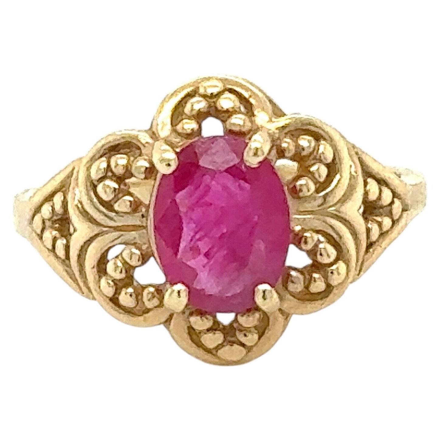 1/2ct Burma Ruby Solitaire 14k Yellow Gold Filigree Ring 3.9g Size 6.5
